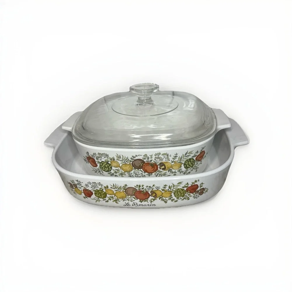 Vtg CorningWare Spice of Life La Marjolaine A-10-B w/Lid,‎ A-2-B 2 Qt Casserole